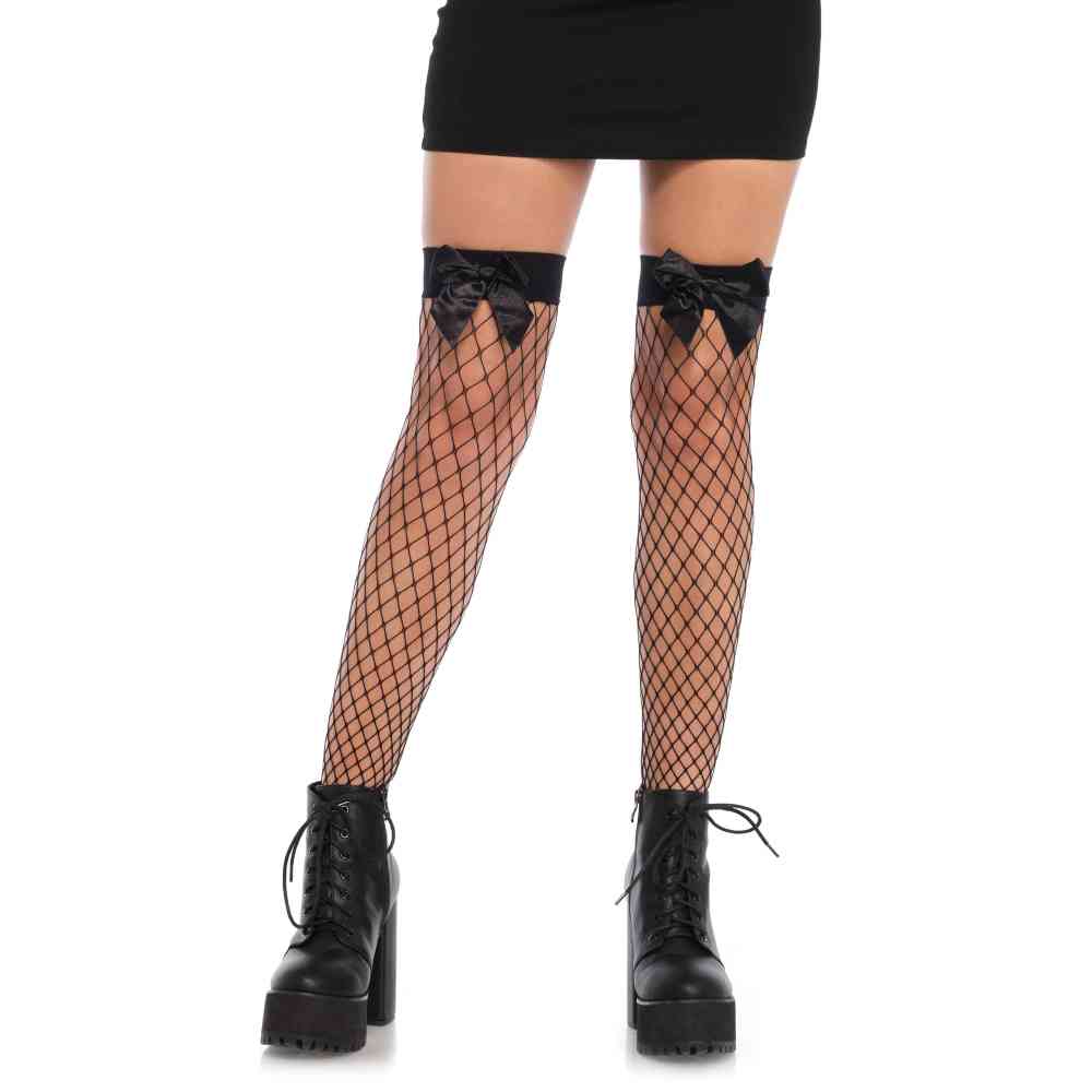 Leg Avenue - Net With Bow Top Bas cuissardes - Noir
